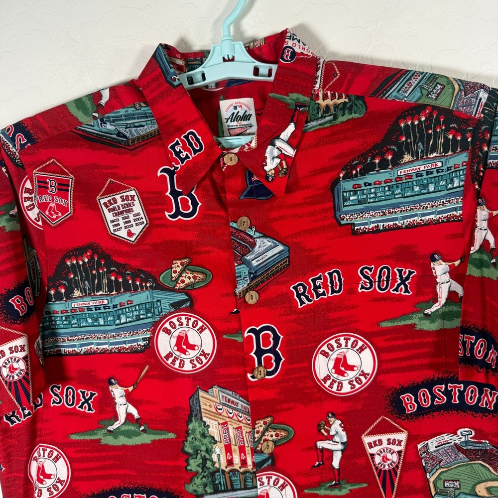 Reyn Spooner Boston Red Sox Shirt Mens XL Red MLB Aloha Baseball Hawaiian Button